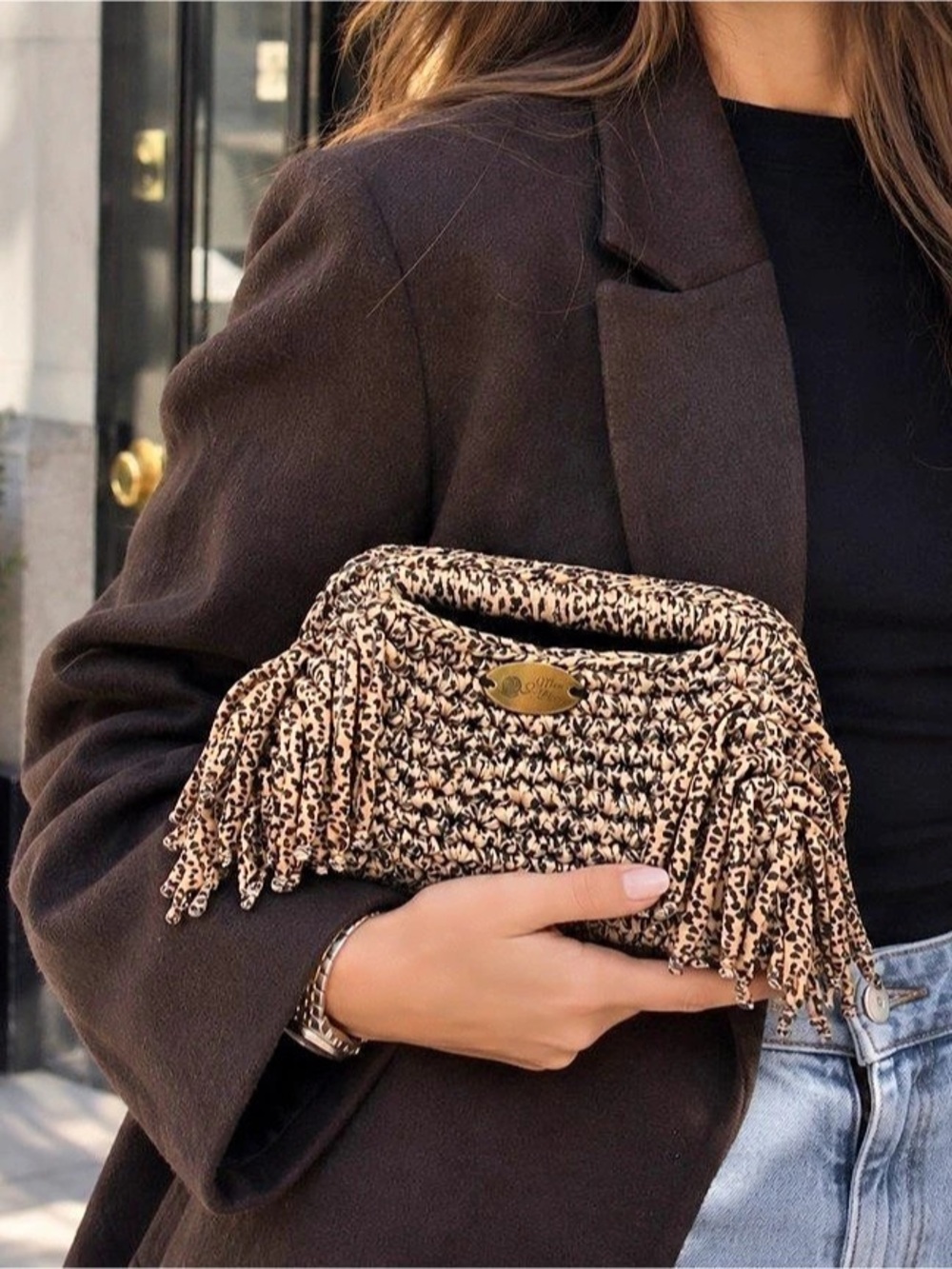 Handmade Leopard Crochet Clutch Bag